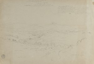 調査。ピューレ山のある風景。スケッチ。風景。 作： Frederic Edwin Church